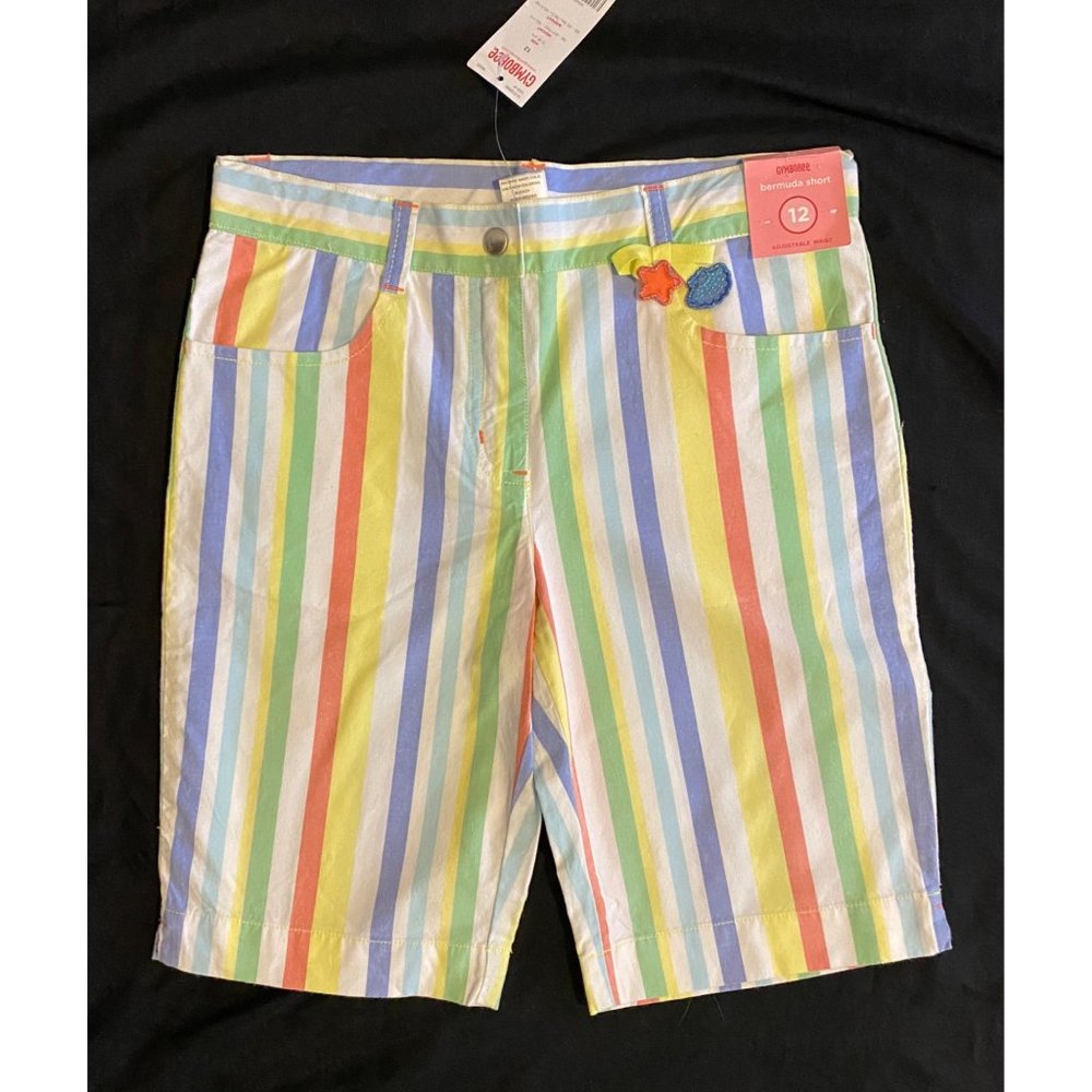 NWT Gymboree 12 Mermaid Magic Striped Seashell Bermuda Shorts Long White Blue